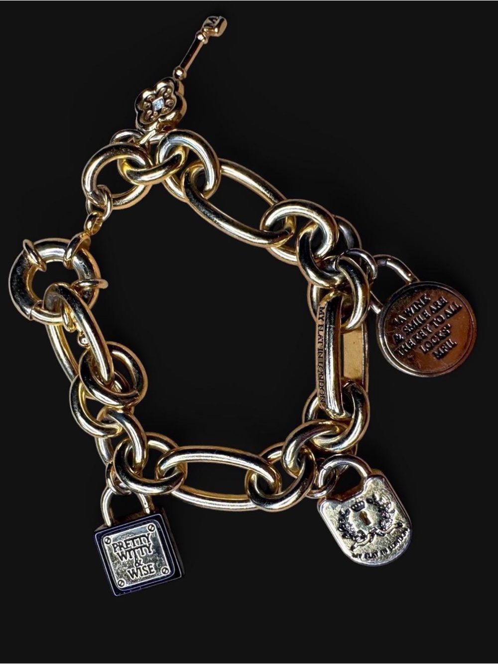 My Flat In London by Jan Haedrich Goldtone Chunky Link Love Lock Charm Bracelet